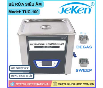 Bể rửa siêu âm đa năng, gia nhiệt, màn hình LCD 10 lít JEKEN TUC-100
