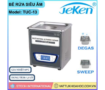 Bể rửa siêu âm đa năng, gia nhiệt, màn hình LCD 1,3 lít JEKEN TUC-13