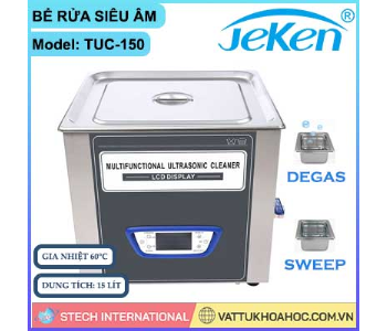 Bể rửa siêu âm đa năng, gia nhiệt, màn hình LCD 15 lít JEKEN TUC-150
