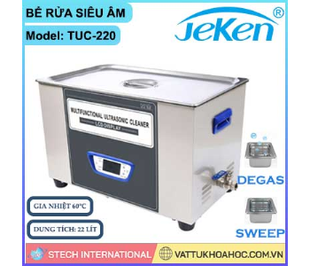 Bể rửa siêu âm đa năng, gia nhiệt, màn hình LCD 22 lít JEKEN TUC-220