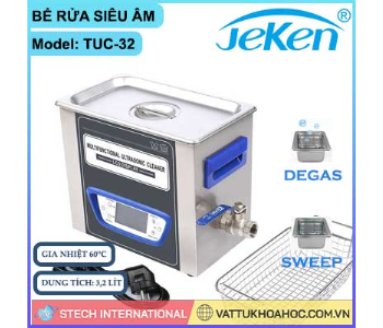 Bể rửa siêu âm đa năng, gia nhiệt, màn hình LCD 3,2 lít JEKEN TUC-32