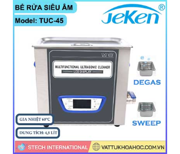 Bể rửa siêu âm đa năng, gia nhiệt, màn hình LCD 4,5 lít JEKEN TUC-45