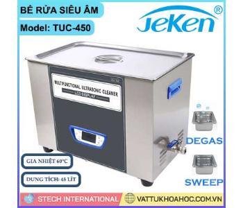 Bể rửa siêu âm đa năng, gia nhiệt, màn hình LCD 45 lít JEKEN TUC-450