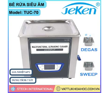 Bể rửa siêu âm đa năng, gia nhiệt, màn hình LCD 7 lít JEKEN TUC-70